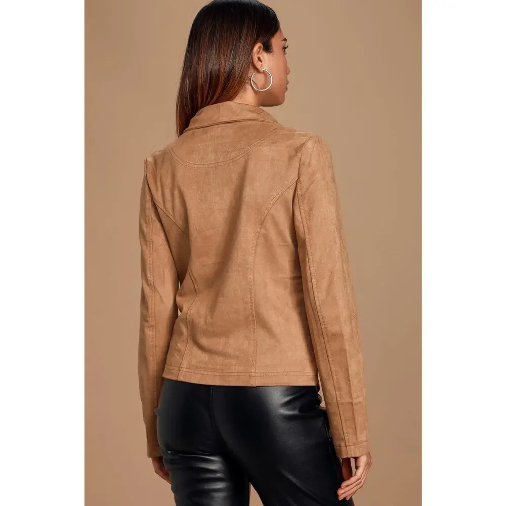 Lulus Wild at Heart Tan Vegan Suede Moto Jacket XS NWT